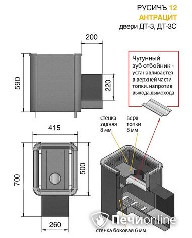 Печь для бани Везувий Русичъ Антрацит 12 (ДТ-3С) в Мытищах