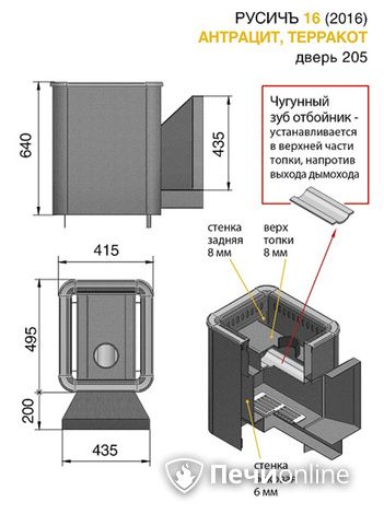 Дровяные печи-каменки Везувий Русичъ Антрацит 16 (205) 2016 в Мытищах