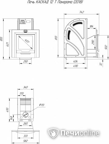 Дровяная банная печь Теплодар Каскад-12 Т Панорама (2018) в Мытищах