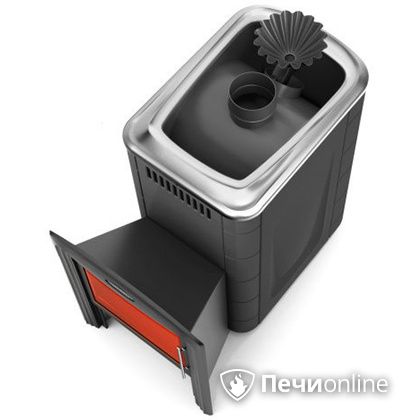 Дровяная банная печь TMF Ангара 2012 Carbon Витра с закрытой каменкой антрацит в Мытищах