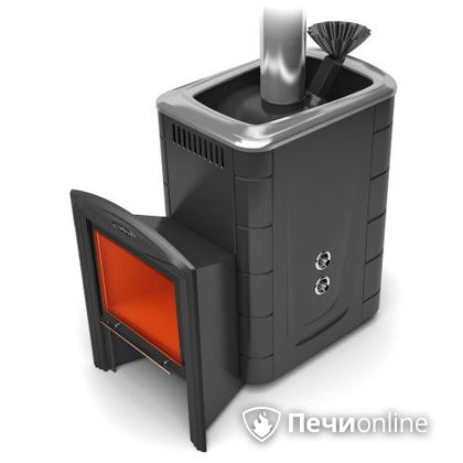Дровяная банная печь TMF Гейзер 2014 Carbon Витра с теплообменником антрацит в Мытищах